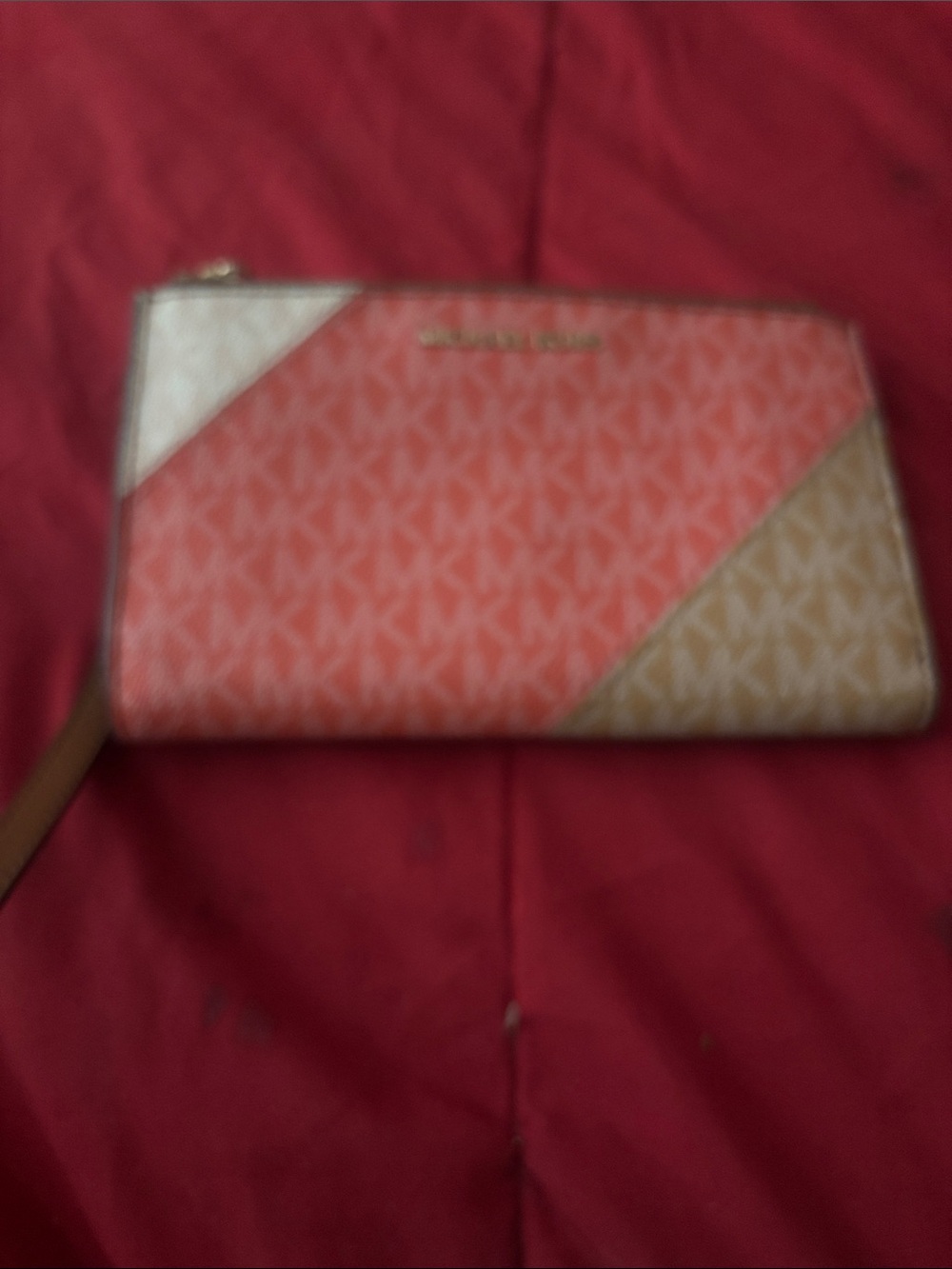 Michael Kors Tri-Color Logo Wristlet in Coral, Cream & Tan